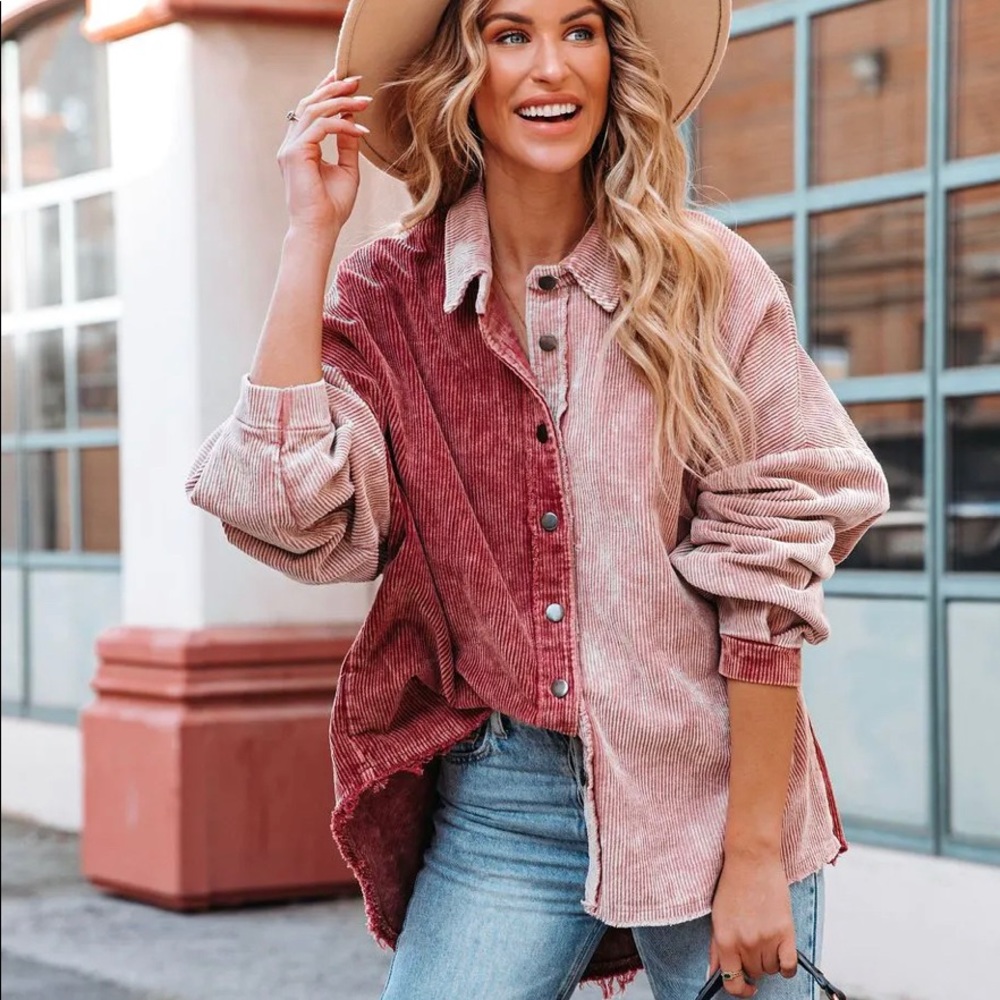 Pink Monochromatic Corduroy Shacket